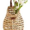 LGENHOOM Wall Hanging Pocket Basket Open Weave Water Hyacinth Storage Belly Basket Decorative Boho Mounted Organizer for Flower Plants