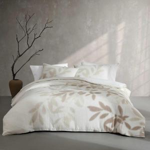 Calvin Klein - Queen Duvet Cover Set, Soft Cotton Bedding with Matching Shams, Floral Bed Essentials, Oeko-Tex Certified (Shadow Branches Beige, Queen)