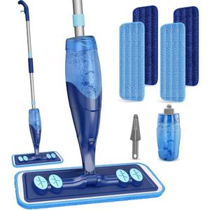 Microfiber Hardwood Floor Mop - Wet Dry Spray Mop with 4 Washable Pads for Tile Wood Laminate Vinyl Marble Home Kitchen - 500+ ML Refillable Bottle Dark Blue