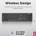 Lenovo 100 Wireless Compact Keyboard Cordless Keyboard for PC & Laptop with Windows Silent Keys Full-Size Layout with Numeric Keypad Plug & Play USB Receiver Portable, Black