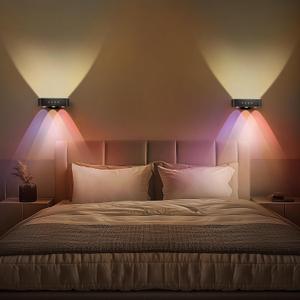 Wall Sconces Battery Operated Set of 2, 360 Rotate Magnetic Rechargeable Wall Mounted Lamp with 3 Color Temperatures & 9 RGB Modes, Wireless Wall Lights for Bedroom, Picture, Living Room (A01-Black+Black)
