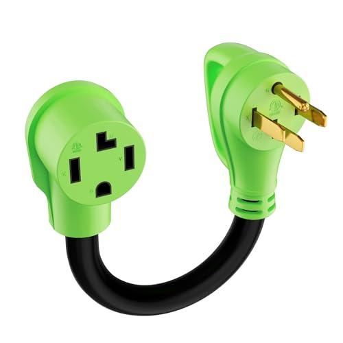 4 Prong 50 Amp to 30 Amp EV Dryer Charger Adapter Cord, Compatible with EV and Dryer Use, STW, 10AWG, for Level 2 EV and Dryer Plug Conversion, NEMA 14-50P to 14-30R, 125V/250V, 1FT, Green