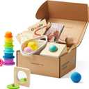 Tiny Land Montessori Toy Set for Babies 7-9 Months Senser Play Kit - 5-in-1 Wooden Learning Toys with Object Permanence Box, Sensory Ball, Stacking Cups and Mirror Puzzle,Body Board Book