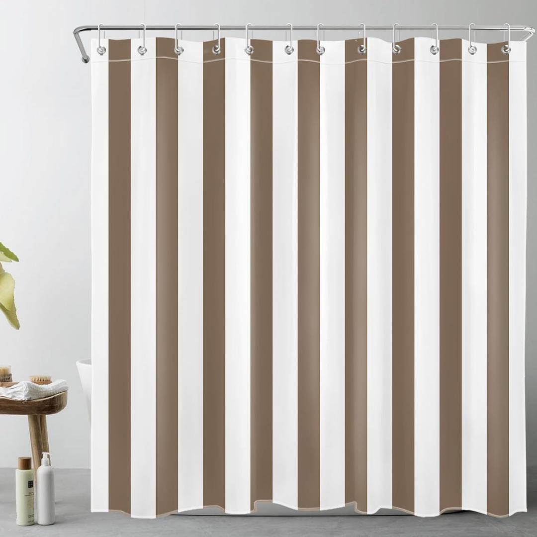 Farmhouse Brown Striped Shower Curtain Brown and White Vertical Stripe Modern Vintage Shower Curtain with Hooks Retro Minimalist Abstract Bathroom Decor Washable Bath Curain,72x72 Inch