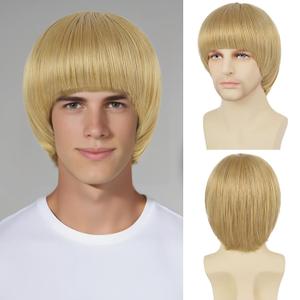 Blonde Mushroom Wig for Men Women Unisex Synthetic 60s Bowl Cut Wig with Bangs for Anime Characters Costume Halloween Cosplay Party (Blonde)