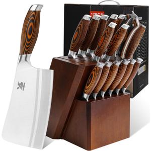 MSY BIGSUNNY Knife Block Set 17-piece Knife Set with Wooden Block - German Steel Perfect Cutlery Set Gift