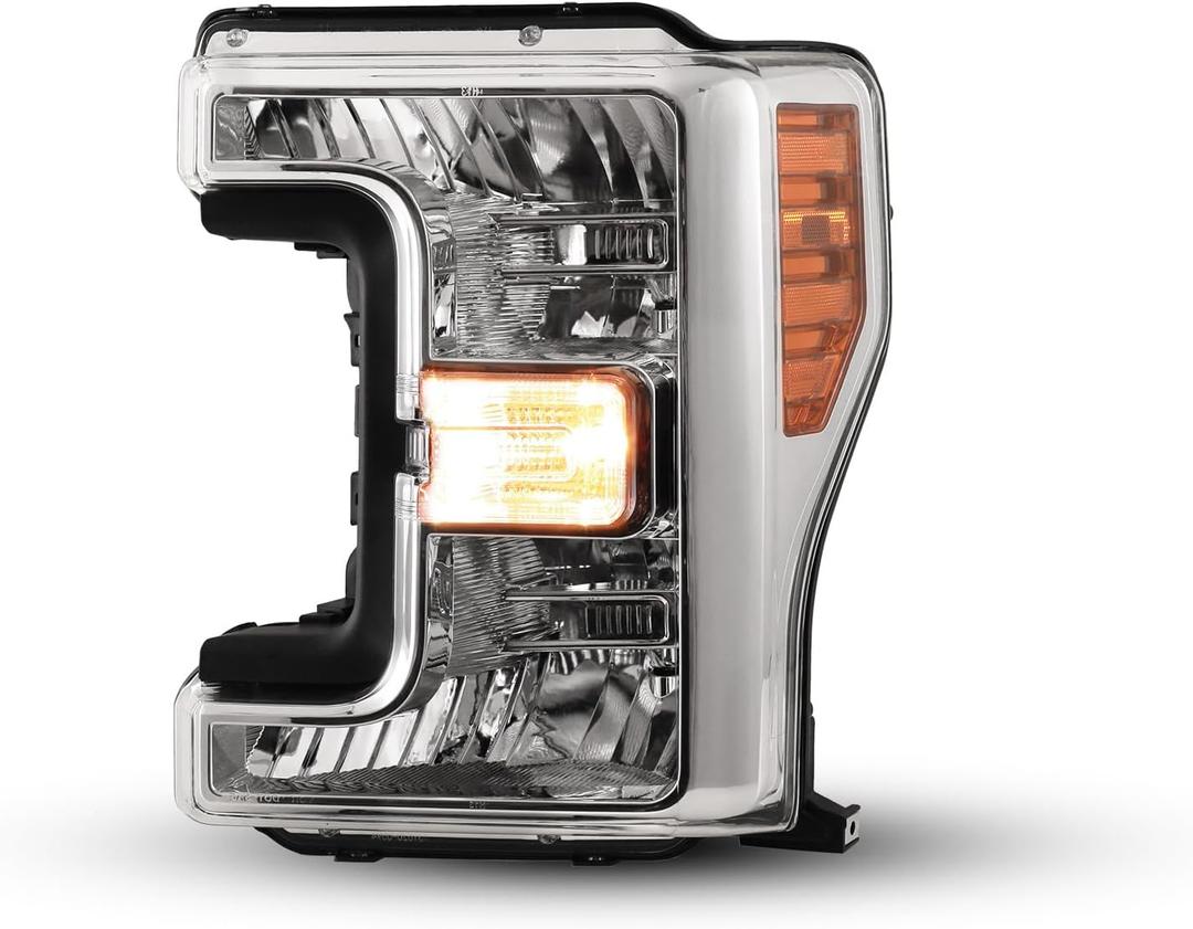 WolfX Headlights for 2017 2018 2019 Ford F250 F350 F450 F550 Super Duty Halogen Headlight Model OE Replacement Headlamp Assembly Clear Lens Chrome Housing with Amber Reflector, Driver Side