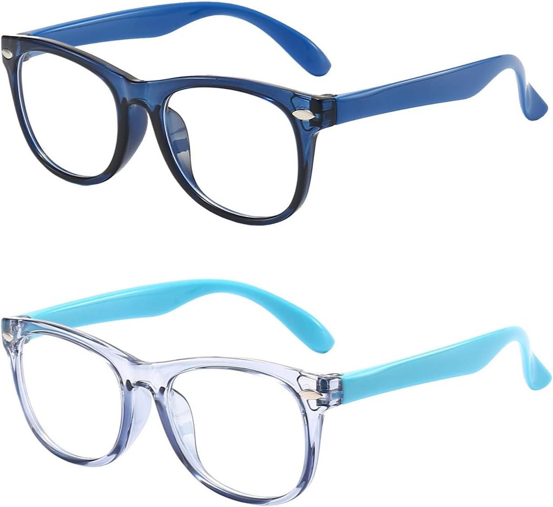 FANNYGO 2 Pack kids Blue Light Blocking Glasses For Girls And Boys Computer Blue Light Blocking Glasses For Age 3-11 (Dark blue + Light blue)