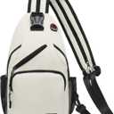 SUIKIHUM Convertible Sling Bag Crossbody Backpack, 12.9-Inch Tablet Bags with Headphone Jack Shoulder Bag Casual Pack for Women Men Hiking Travel (White)