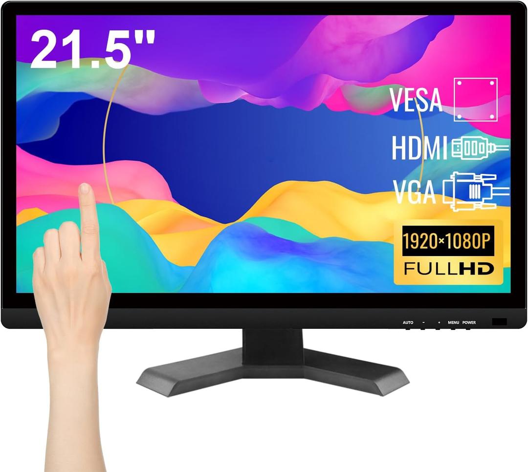 Touchscreen Monitor 21.5 Inch Full HD 1920x1080P 10-Point Multi Touch Screen PC Monitor with HDMI VGA USB Port, Built-in Speakers (21.5")