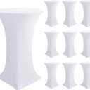 Cocktail Table Covers-Spandex Round High Top Table Cloths 10 Pack 32x43 Inch-White Stretch Fitted Bar Tall Tablecloth for Pub Bistro Highboy Party Event Banquet Height Folding Standing