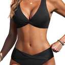 Yonique Women Two Piece Swimsuit - Knot Twist Bikini Set V Cut Bathing Suit 2026 Teen Bikini (Black, M)