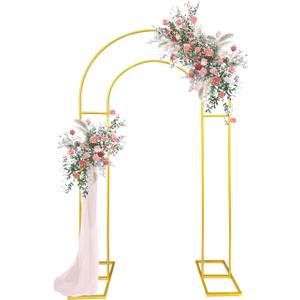 7.2FT Gold Double Arch Backdrop Stand, U-Shaped Metal Wedding Arch Frame with Open Back Design for Ceremony Baby Shower Birthday Party Garden Photo Backdrops Decorations