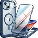Miracase Magnetic for iPhone 14 Case 6.1'', [Bubble Free] Full-Body Bumper Phone case with Built-in Full Glass Screen &Lens Protector, No Gap, Compatible with MagSafe, Drop Proof 14 Cover, Storm Blue
