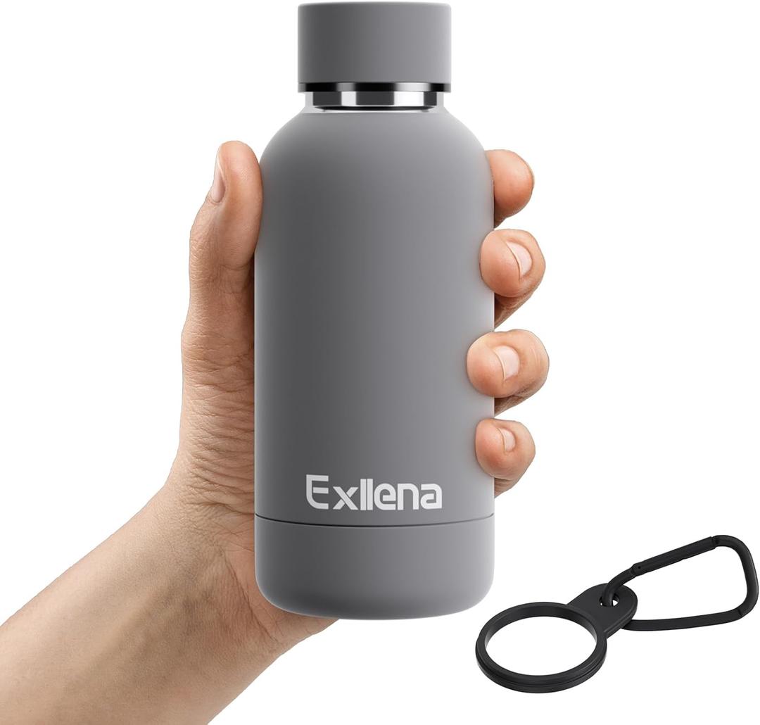 Small Water Bottle 12oz with Clip, Double Wall Stainless Steel Vacuum Small Insulated Water Bottle Keeps Drinks Cold 24 Hrs/Hot 12 Hrs for Kids Handbag School BPA Free (Grey) (11.8 Ounces)