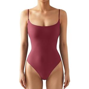 SUUKSESS Women Sexy Square Neck Thong Bodysuit Backless Cami Bodysuit Top Size S