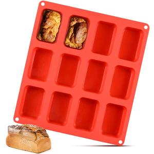 Silicone Mini Loaf pan, Mini Bread Pan Brownie Pan, 12 Cavities Nonstick Food Grade Silicone Mold for Baking Bread, Brownie, Cornbread, Cheesecake and Chocolate (1 Pack)