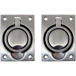 QCAA Solid Brass Large Heavy Rectangular Recessed Flush Ring Pull, 3-5/16"x 2-7/16", Satin Nickel, Made in Taiwan, 2 Pack