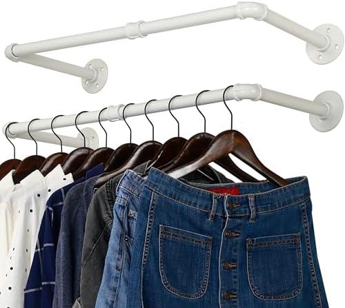 WEBI Clothing Rack Wall Mount White,24" Industrial Pipe Clothes Rack for Hanging Clothes,Heavy Duty Iron Garment Rack Bar,Retail Display Clothes Rod for Closet,Laundry Room