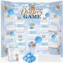 Capoda 31 Pieces Bear Baby Shower Diaper Game Kit Include 1 Diaper Baby Shower Game Board, 10 Diapers, 10 Blue Plastic Balls, 10 Back Adhesive Tapes for Boy or Girl Gender Reveal Party Supplies, 34 x 22 inches