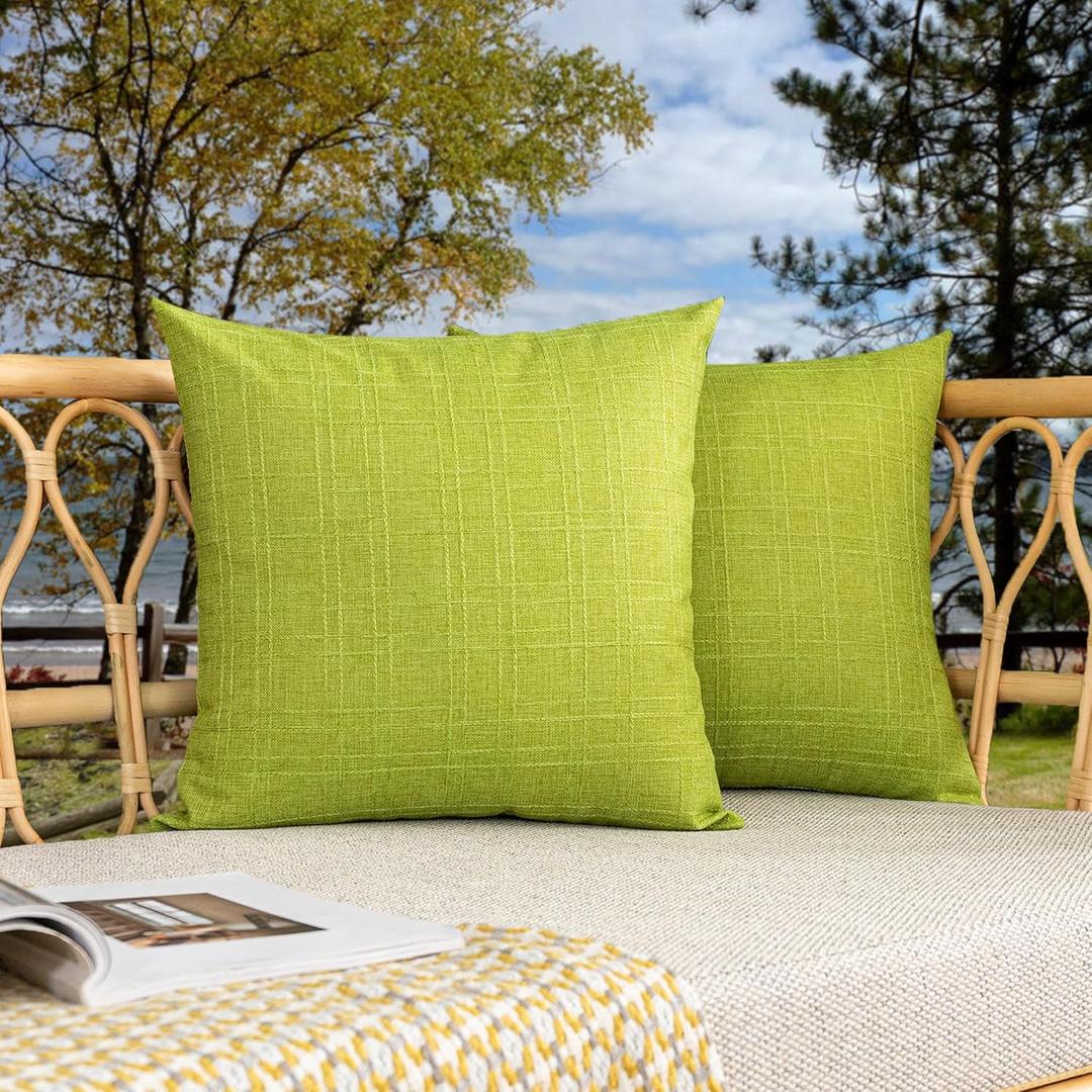 Kevin Textile Pack of 2 Outdoor Waterproof Pillow Covers Checkered Decorative Cushions Sham Throw Pillowcases Shell for Patio Tent Garden Couch Bed Sofa 22x22 Inch Green