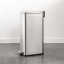 mDesign Slim Metal Rectangle 7.9 Gallon Trash Can with Step Pedal, Easy-Close Lid, Removable Liner - Narrow Wastebasket Garbage Container Bin for Bathroom, Bedroom, Kitchen, Office - Brushed Chrome