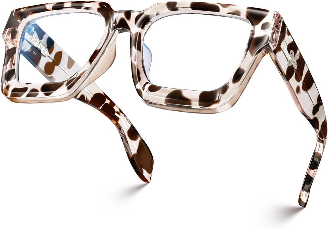 VISOONE Blue Light Blocking Glasses with TR90 Rectangle Frame and Chic Preppy Look for Women Men RIVER (Cheetah Tortoise)