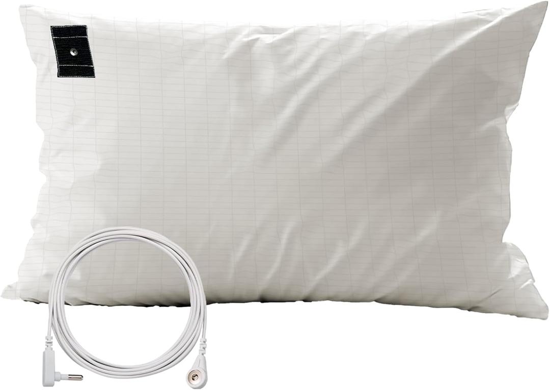 Grounding Pillowcase Queen Size for Better Sleep Includes 15ft Cord Earth Connect Grounded Bedding Pad Grounding Pillowcases Therapy(White, 20x30in)