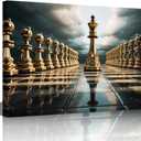 TUMOVO 1Panels Golden Chess Piece Pictures for Living Room King and Knight Picture Painting Canvas Art House Decor Modern Office Wall Decor Framed Large Wall Art for Home Bedroom 36x24in, 24"Wx36"H