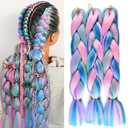 Jumbo Braiding Hair For Women Mix Four Colored Hair Extensions For Braiding Hair Extensions 24inch Rainbow Colors Synthetic Fiber For Box Braiding Hair(Light Purple/Light Green/Blue/Pink-3Pcs)
