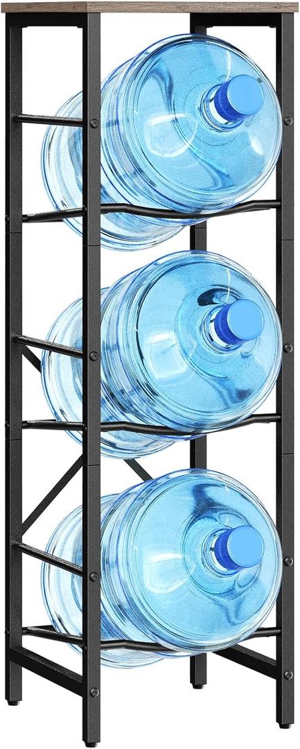 HOOBRO Water Jug Rack, Water Bottle Holder, 5 Gallon Water Jug Rack, 3-Tier Water Cooler Storage Rack, Water Dispenser Stand, for Kitchen, Living Room, Office, Greige and Black BG01ST01