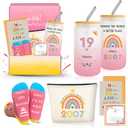 19th Birthday Gifts for Female, Trendy 19 Year Old Girls Birthdays Basket Gift Ideas for Women Besties Daughter Sister Niece, Cool Happy 2007 Decorations Presents Glass Cup Sock Makeup Bag Necklace