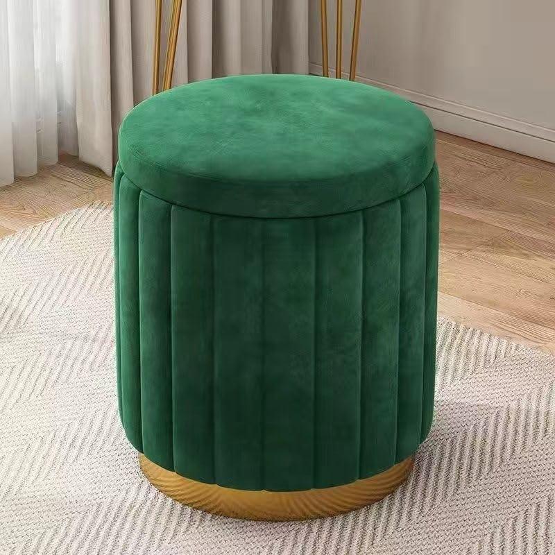 Modern Velvet Storage Ottoman, Round Vanity Stool with High Resilience Sponge, Multifunctional Footrest Makeup Chair with Wooden Frame, Pink (Green), 13"D x 13"W x 17.3"H