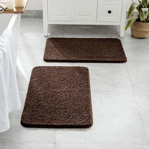MIULEE Set of 2 Non Slip Shaggy Bathroom Rugs Extra Thick Soft Bath Mats Plush Microfiber Absorbent Water for Tub Shower Machine Washable (Brown, 16x24 Inches)