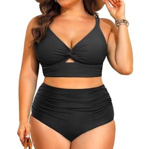 Daci Plus Size Two Piece Swimsuits - Women High Waisted Bikini Tummy Control Bathing Suits Knot Twist Swimwear 2025, Size: 20W, Black Daci Plus Size Two Piece Swimsuits - Women High Waisted Bikini Tummy Control Bathing Suits Knot Twist Swimwear 2025, Size: 20W, Black