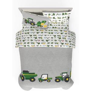 Franco Kids John Deere Farm Equipment Bedding 5 Piece Super Soft Comforter and Sheet Set, Full, Green - John Deere