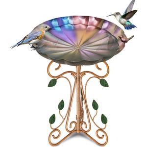 13" Diameter Vintage Metal Bird Bath, Birdbaths with Cast Iron Pedestal, Large Antique Bird Feeder for Outdoors Garden Patio Decor (Colorful Gradient)