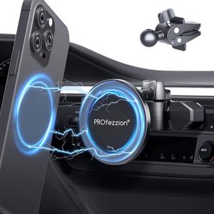 PROfezzion CD Slot & Vent Clip Combo Magnetic Phone Holder Compatible with MagSafe on Car CD Player Slot or Air Vent for iPhone 17 16 15 14 13 12 Pro Max Plus, Mag-Safe Case & All Phones