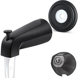 Universal Bathroom Tub Spout with Metal Tub Spout Cover Ring, 5 1/4 Inches Reach Wall Front Mount Faucet with Shower Diverter 1/2" IPS Inside Thread(Matte Black)