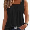 AIMITAG Color Block Ruffled Square Collar Tank Top Women Striped Tank Tee Summer Casual Loose Fit Sleeveless Shirt, 3XL
