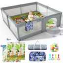 Baby Playpen 79" X 71", LUTIKIANG Play Yard for Babies and Toddlers with Mat, Safety Extra Large Baby Fence Area, Indoor & Outdoor Kids Activity Play Center with Anti-Slip Suckers and Zipper Gate.