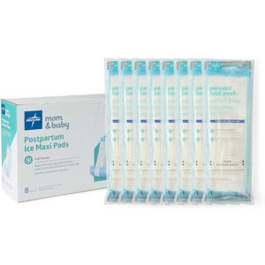 Medline 2-in-1 Absorbent Perineal Pad and Instant Cold Ice Packs for Postpartum Care (8 Count). Ready-to-use Essential for After Delivery, Maternity, Postpartum Care