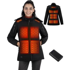 Heated Jacket for Women, Winter Outdoor Soft Shell Electric Heating Coat with Detachable Hood