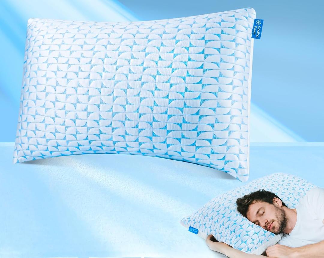 QUTOOL Firm Pillow King Size Shredded Memory Foam Pillows, Adjustable Cooling Pillow for Side Sleeper, Supportive Fluffy Bed Pillows for Sleeping with Washable Cover, Gift for Dad Mom (King Size(Set of 1))