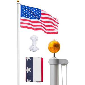 VINGLI Upgraded 25FT Sectional Aluminum Flag Pole for Outside House, Thick Tube Halyard Flag Pole Kit, In-Ground Flag Poles for 3x5 Flags Outdoor for Yard, Ball Topper Halyard Rope PVC Sleeve, Silver