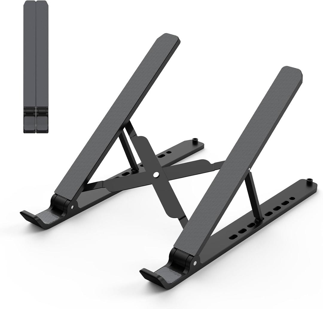 Tonmom Laptop Stand for Desk, Adjustable Laptop Riser ABS+Silicone Foldable Portable Notebook Holder, Ventilated Cooling Notebook Mount Computer Stand for 10-15.6 Laptops, Tablets-Black