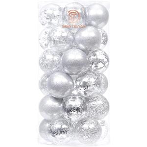 Sea Team Shatterproof Clear Plastic Christmas Ball Ornaments Decorative Xmas Balls Baubles Set with Stuffed Delicate Decorations (60mm/2.36 inch 30-Pack, Silver)