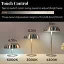 Portable Mushroom Table Lamp with 5200mAh Battery, 11'' Cordless LED Night Light with Stepless Dimming, 3 Color Modes & Adjustable Height for Bedroom/Patio/Bar Decor/Coffee Shop Ambiance (Silver-tall)