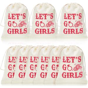 Dunzy 12 Pieces Let's Go Girls Party Bags Bachelorette Western Cowgirl Recovery Bags with Drawstring Bridal Shower Party Favor Wedding Bachelor Party Supplies(5.9 x 7.9 Inch)