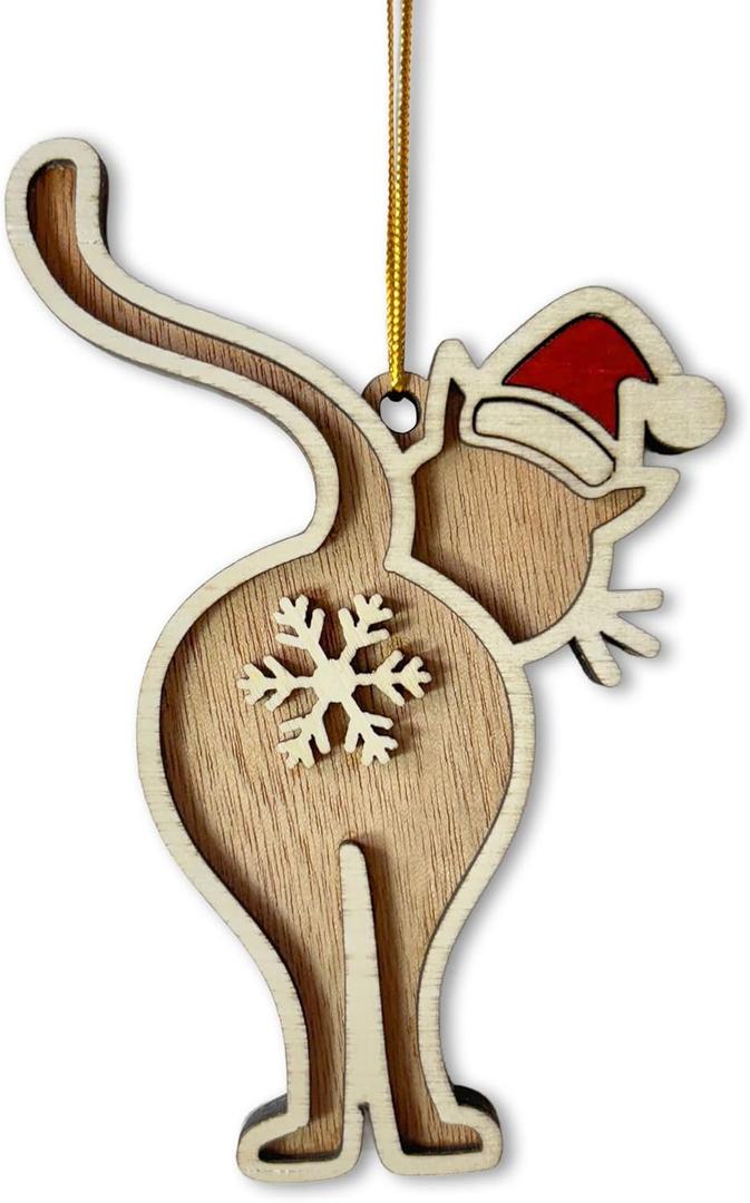 5 x Cat Butt Ornament - Cat Butthole Ornamentsfor Tree - Unique Laser-Cut Wood Gift for Kitten Lovers - 2026 Christmas Ornament for Kitty Lovers